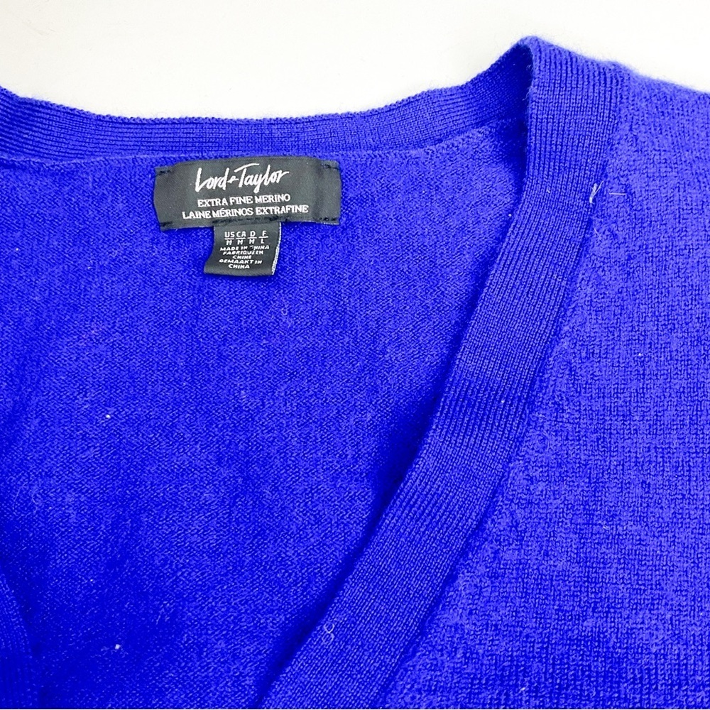 Lord & Taylor Extra Fine Merino Wool Cardigan Cobalt Blue Sweater - Picture 11 of 12
